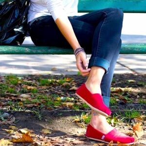 Tom’s Red Canvas Slip-On Shoes